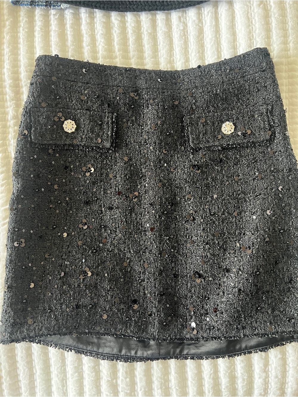 Generation Love Black Sequin Tweed Mini Skirt